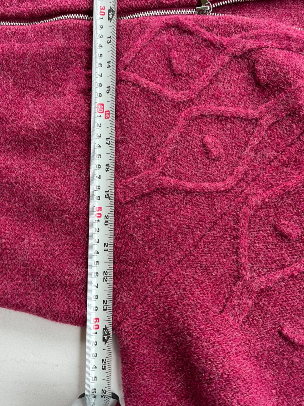 Ann Taylor Weekend Cable Bomber Sweater Jacket sz XL pink/raspberry zip front - Picture 3 of 6